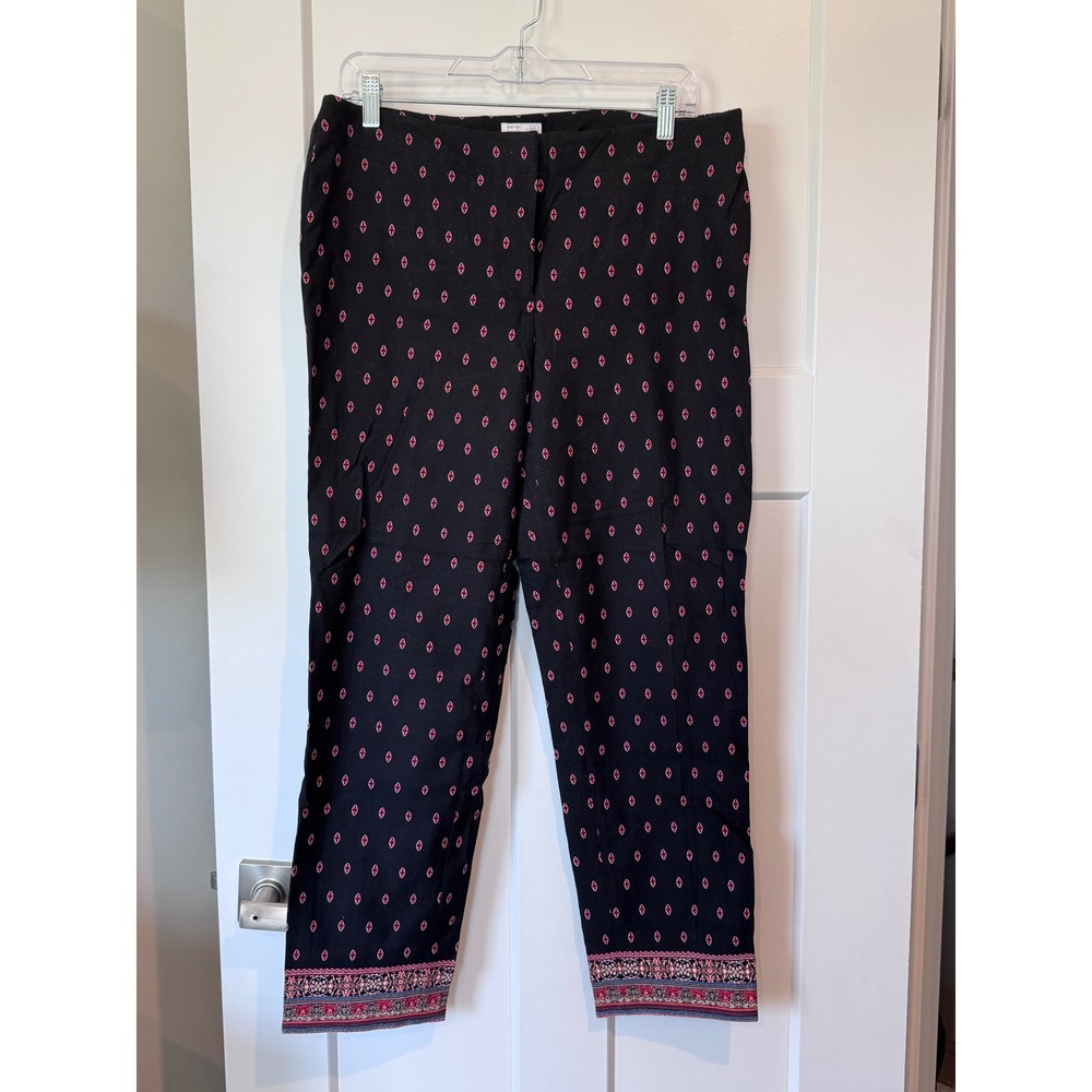 J. Jill Premium Bi-Stretch Pants Womens 14 Black Red Geometric Border Ankle
